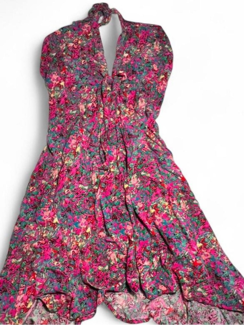 Vibrant Pink Floral Halter Dress